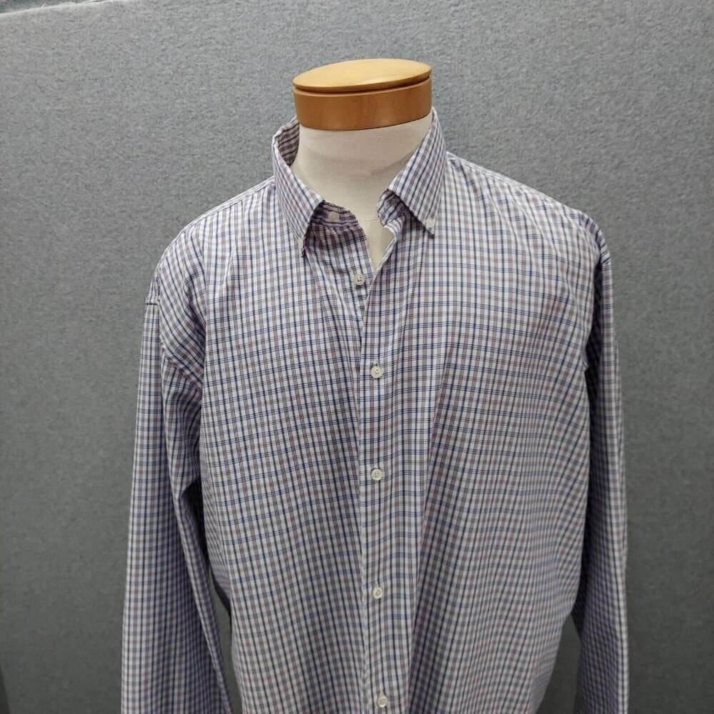 Jones New York Mens SZ 2XL Shirt Blue Purple  Plaid  Button‎ Down Front